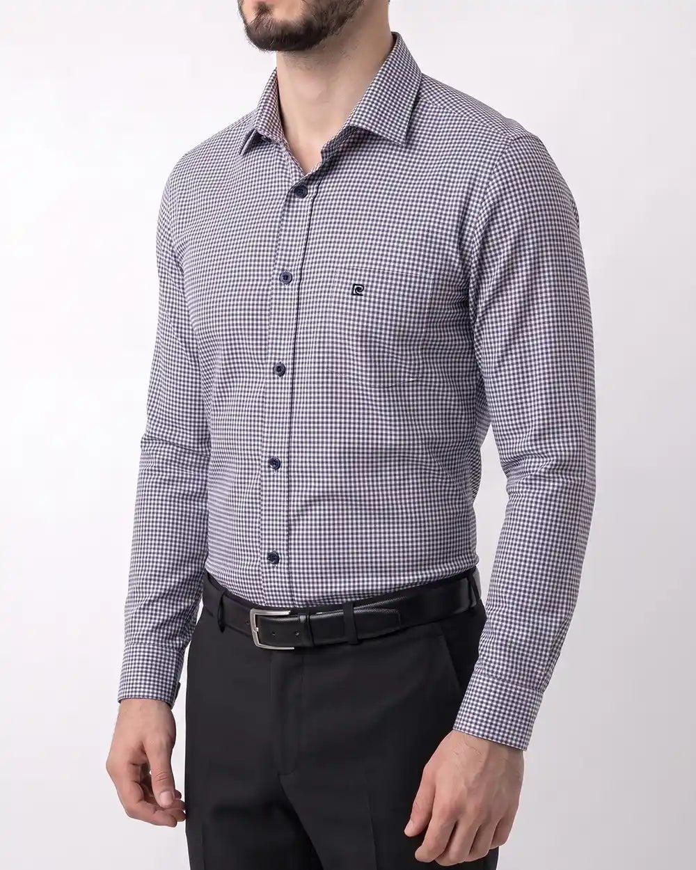 PK-0001101 Camisa de vestir slim fit minicheck bambú stretch gris