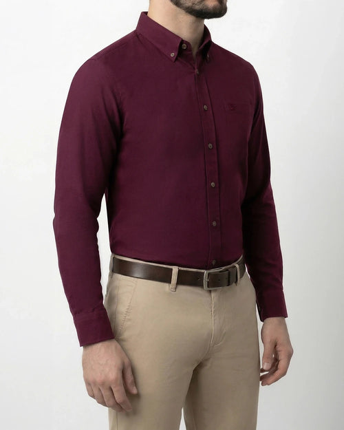 OX-0001101 Camisa de vestir slim fit oxford bambú stretch vino