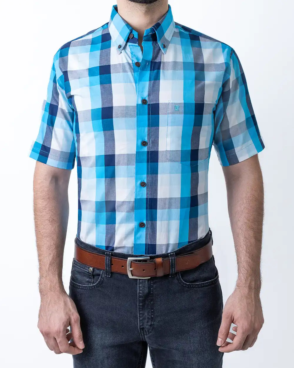 CP-0208202 Camisa casual regular fit cuadros azul