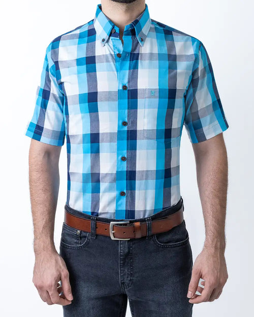 CP-0208202 Camisa casual regular fit cuadros azul