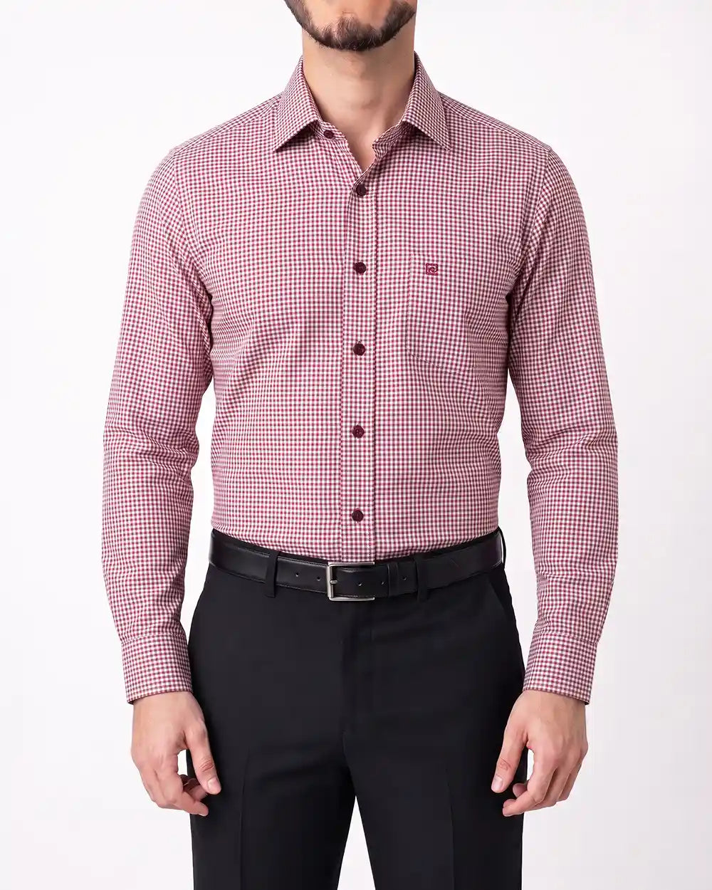 PK-0001201 Camisa de vestir slim fit minicheck bambú stretch vino