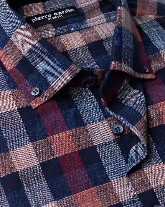 Camisa cuadros slim fit manga larga anaranjado