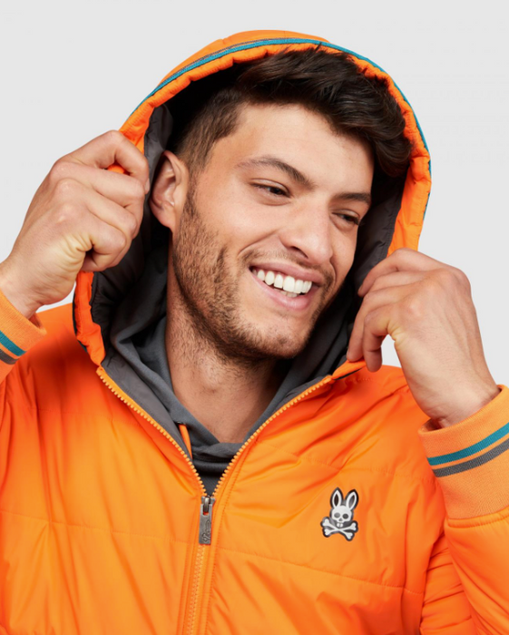 Orange Psycho Bunny Coat Shap Quilted Jacket Psycho Bunny —