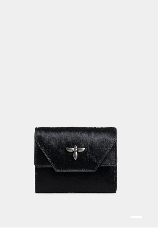 BILLETERA TAUPE DE CUERO PELO PARA MUJER ABEJA INSIGNIA
