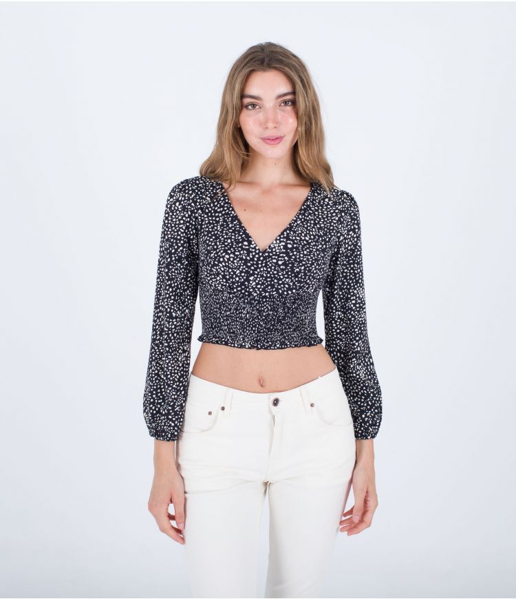 BLUSA MANGA LARGA CON CINTURA FRUNCIDA