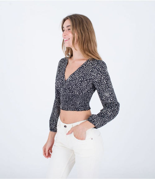 BLUSA MANGA LARGA CON CINTURA FRUNCIDA