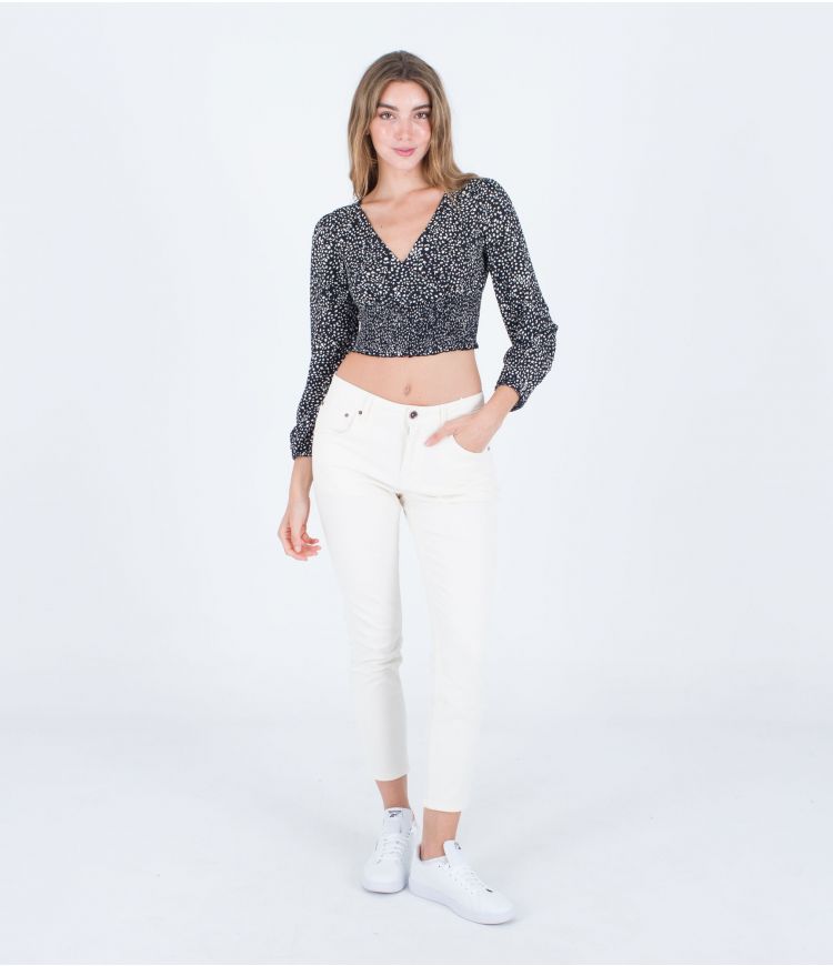 BLUSA MANGA LARGA CON CINTURA FRUNCIDA