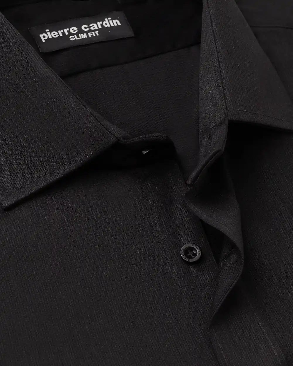 Camisa de vestir slim fit piqué negro