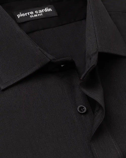 Camisa de vestir slim fit piqué negro