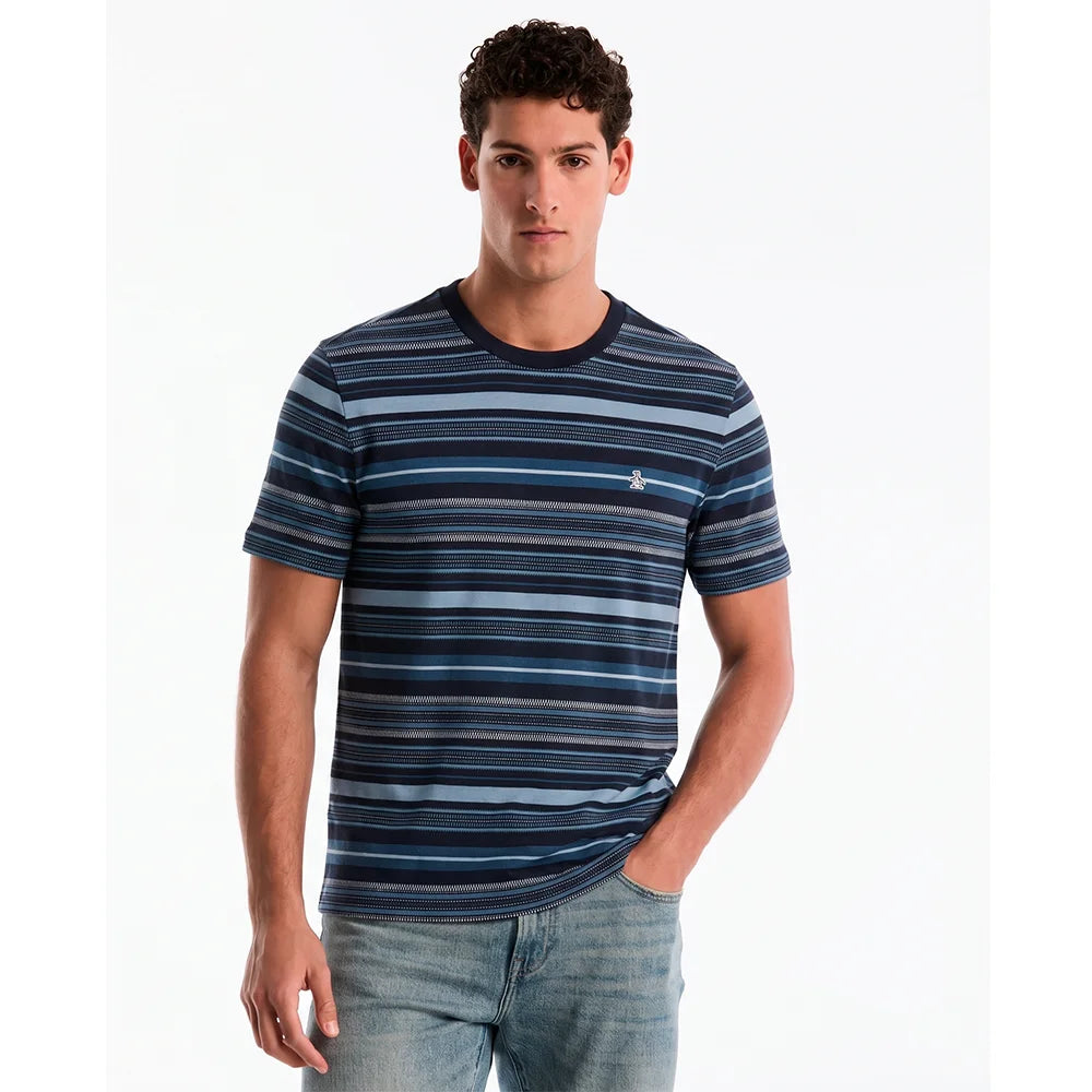 GK-M2609413 CAMISETA DE MANGA CORTA DE JACQUARD DE ALGODÓN CON RAYAS DISCONTINUAS