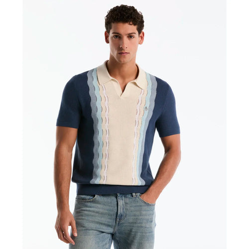 GG-M2602485 JERSEY DE MANGA CORTA CON CUELLO JOHNNY Y RAYAS VERTICALES