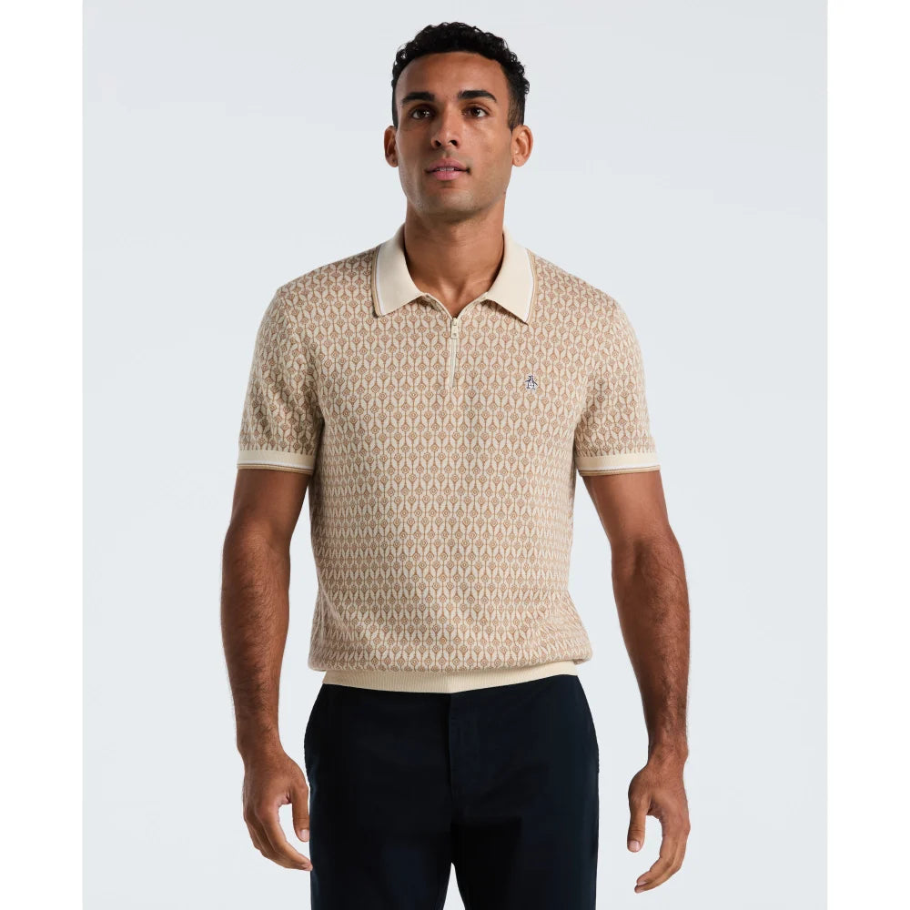 GG-F2509252 POLO DE MANGA CORTA DISEÑO GEOMÉTRICO COLOR BEIGE