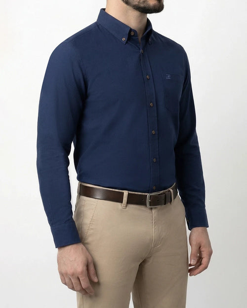 OX-0000901 Camisa de vestir slim fit oxford bambú stretch azul