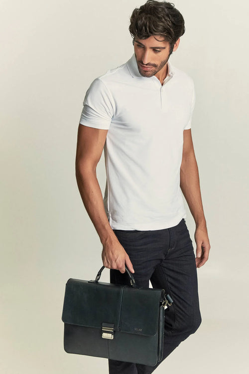 Maletin portatil aperto de cuero para hombre negro