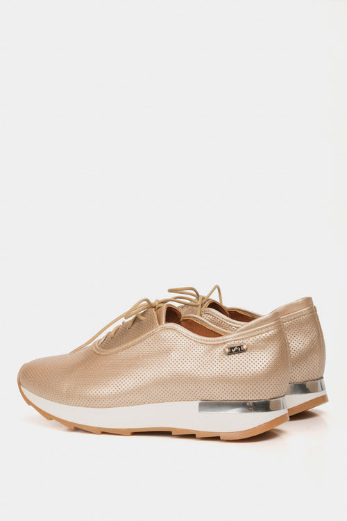 Zapatos cordón napoles de cuero para mujer de suela deportiva dorado