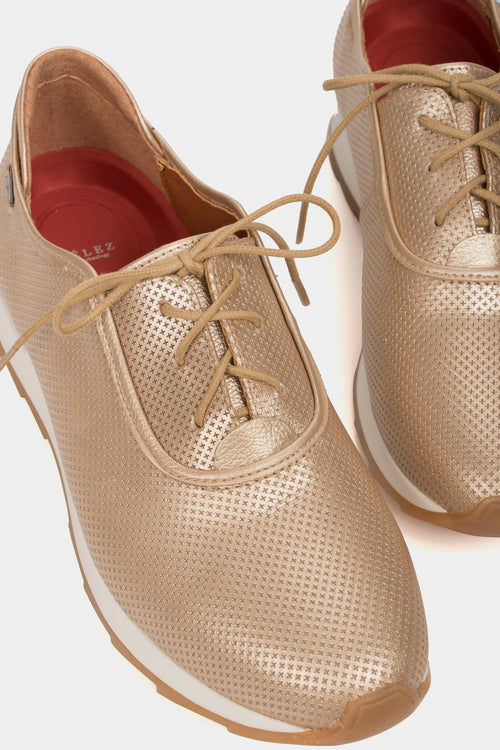Zapatos cordón napoles de cuero para mujer de suela deportiva dorado