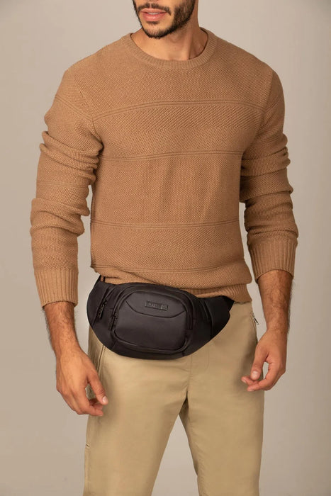 Bolso tipo riñonera para hombre en lona con bolsillo frontal