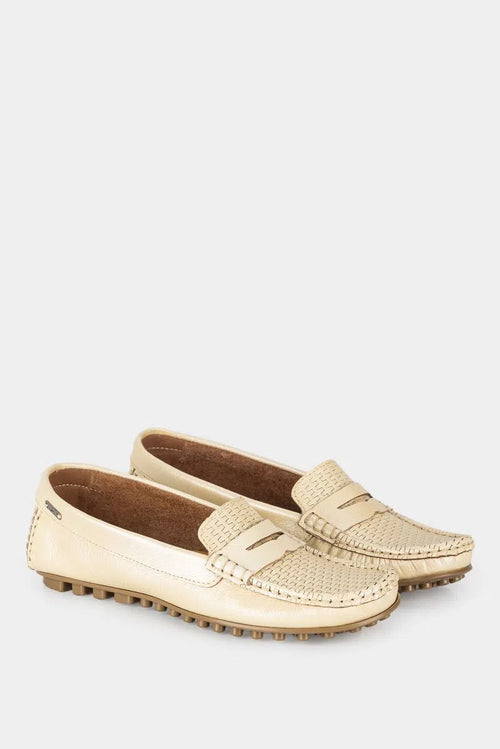 Mocasines denver de cuero para mujer grabado con placa